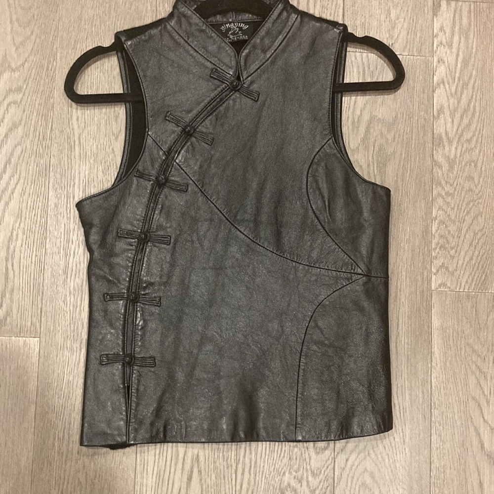 Ying Yang by Nevada Sleeveless Black Faux Leather Mandarin Vest